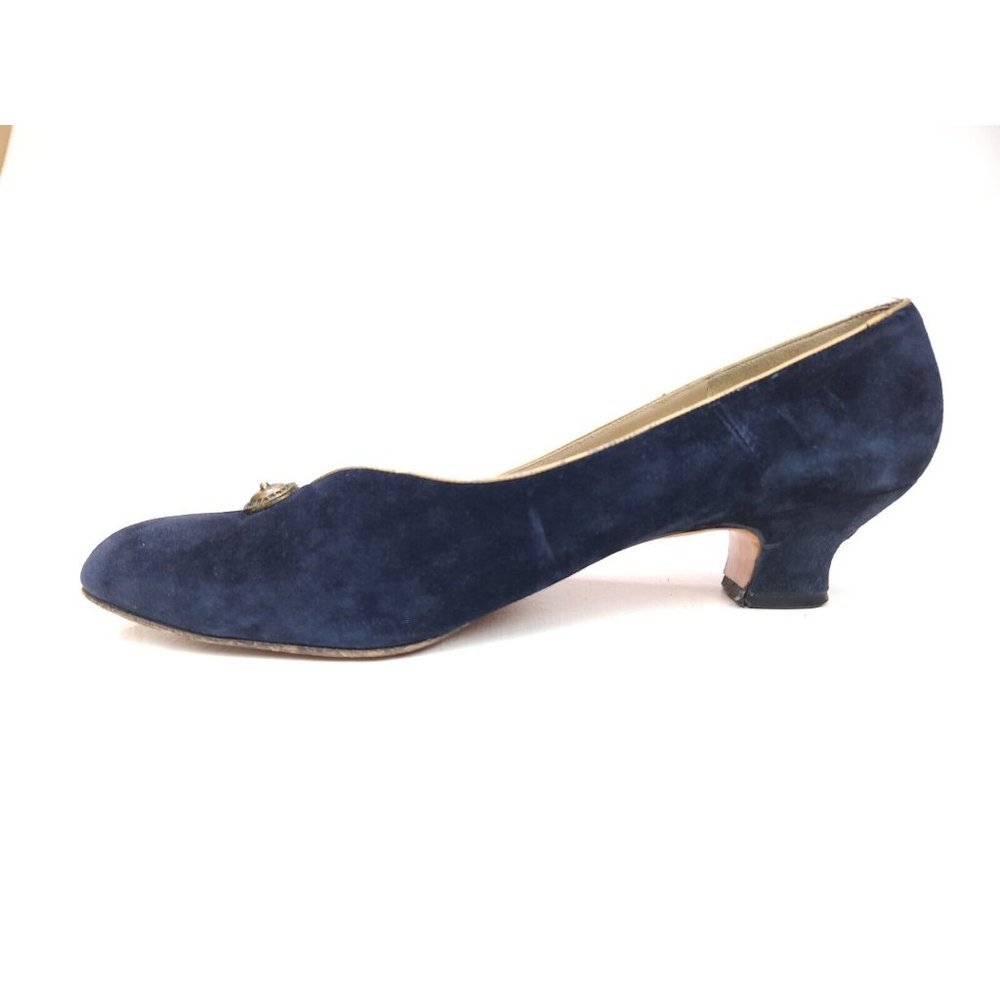 Salvatore Ferragamo Made in Italy Blue Suede Slip On 2" Heel Pumps Shoes 10 AA - Picture 2 of 11